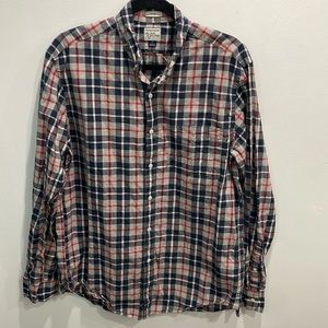 Men’s J. Crew slim fit plaid button down tan navy red office work preppy shirt